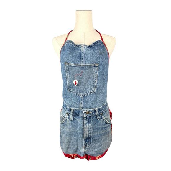 Handmade Upcycled Denim Bib Apron OS Cottagecore Country DIY Artsy Mixed Media - Picture 2 of 14